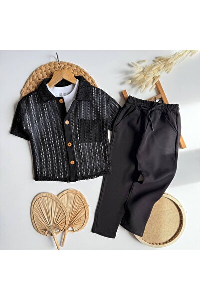 kendii modamm Unisex Kids Lace Patterned Oversized Shirt and Elastic Waist Pa...