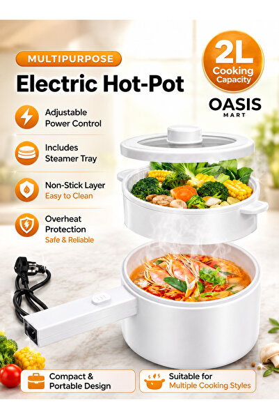 OASIS MART قدر كهربائي صغير سعة 2 لتر مع جهاز تبخير |   طباخ كهربائي محمول غي...