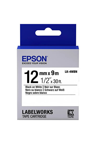 Toshiba Epson LK-4WBN Standart Beyaz Üzeri Siyah 12mm 9Metre Etiket