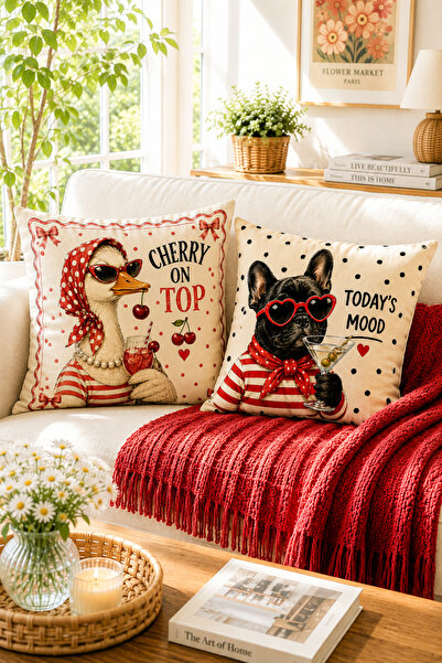 ayshome textile Ays Home Cherry Top Cute Minimalist Pattern 2-Piece Home Gard...
