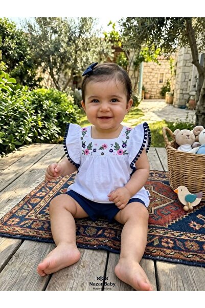 Clup Polo طقم مكون من قطعتين للأطفال من NAZAR BEBE بأكمام مكشكشة من الأعلى وا...