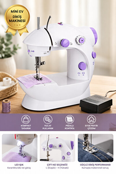 GÖZDE AKKURT Mini Ev Dikiş Makinesi Pedallı Elektrikli Taşınabilir Sewing Mac...