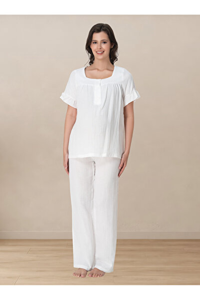 ByLohusa Soft Textured Muslin Fabric Maternity Set Effortt - Ecru