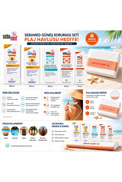 Sebamed Güneş Koruma SPF 50+ 4 Parça Güneş Kremi + 1 Parça Güneş Sonrası + Pl...