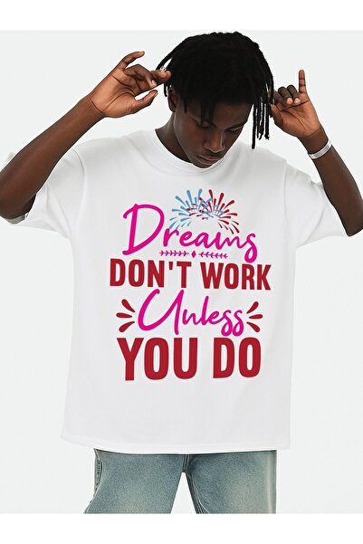 2mcup تي شيرت رجالي بتصميم Dream Work محفز، أبيض اللون، مستوحى من الطراز القد...