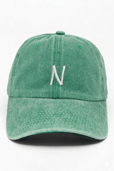 ŞapkaMania Light Green Embroidered Washable Vintage Unisex Hat with Letter N