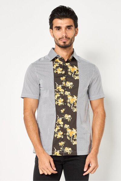 Dkny Men Regular Fit Stripe Short Sleeve Casual Shirt, Multicolor