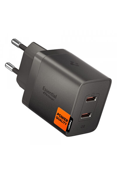 Spigen Incarcator Retea EE472EU Essential, 47W, 3A, 2 x USB-C, Gri ACH10450