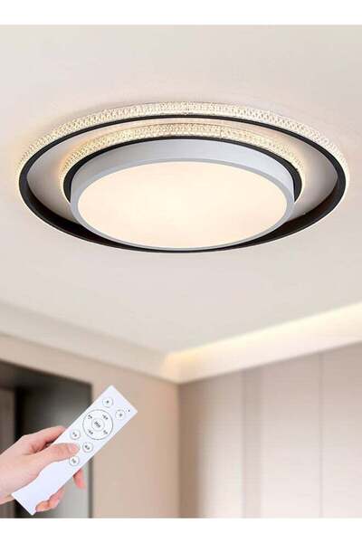 Yatai LIGHTING Modern Round LED Ceiling Light, 60W Dimmable with Remote, Blac...
