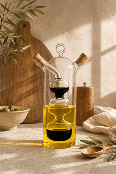 Anadolu Saray Double Chamber Glass Oil Pot and Vinegar Pot 360 ml Premium Kit...