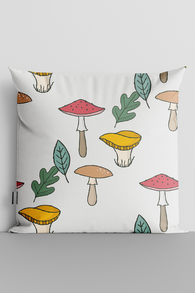 TicaretJet Colorful Mushrooms Double Sided Digital Printed Throw Pillow Cover