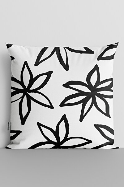 TicaretJet Black Flowers Double Sided Digital Printed Throw Pillow Cover - 2376