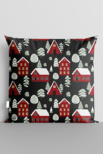 TicaretJet Pine Trees Mountain House Christmas Themed Double-Sided Digital Pr...