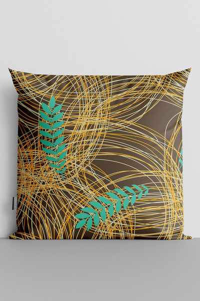 TicaretJet Green Leaves Double-Sided Digital Printed Throw Pillow Cover - 1623