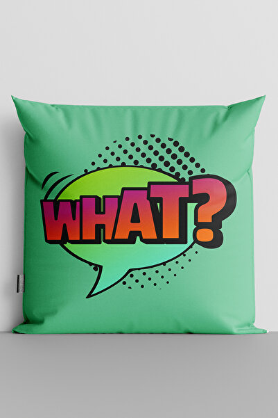 TicaretJet Popart What Written Double Sided Digital Printed Pillow Throw Pill...