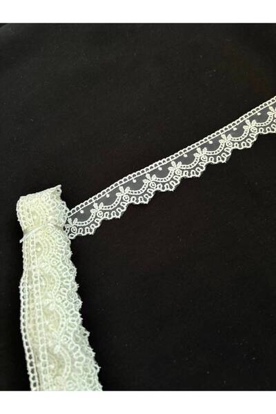Butik 9 Metre Çeyizlik Nakışlı Tül Dantel SALKIM Kenar Bandı Beyaz