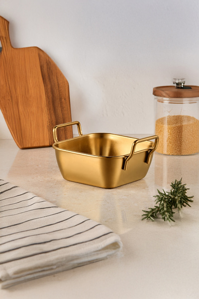 Vadi Stainless Steel Gold Handled Square Mini Serving Bowl Breakfast and Sauc...