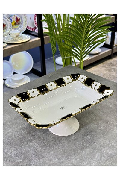 Doğudeko Cleef Porcelain Rectangular Deep Presentation Plate with Feet Black