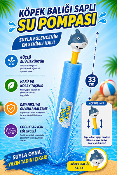 hak-iş oyuncak Köpek Balığı Saplı Su Pompası – 33 cm (Mavi)