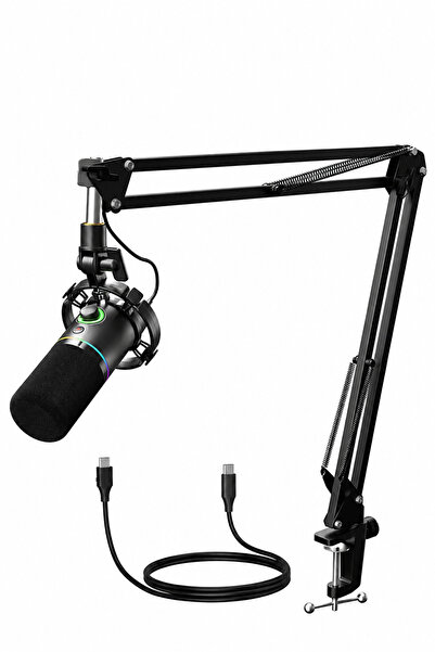 DRİTON Mv-2 Black Rgb USB Condenser Microphone Compatible for Gamers, Streame...
