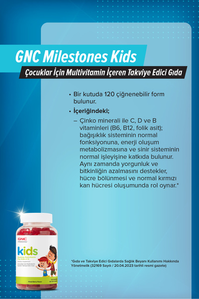 GNC Milestones Kids Multivitamin 120 Çiğnenebilir Form