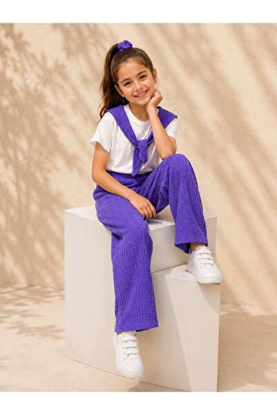 DUBAİ ÇOCUK Girl's Summer Top and Bottom Set, Loose Pants and T-Shirt Combina...