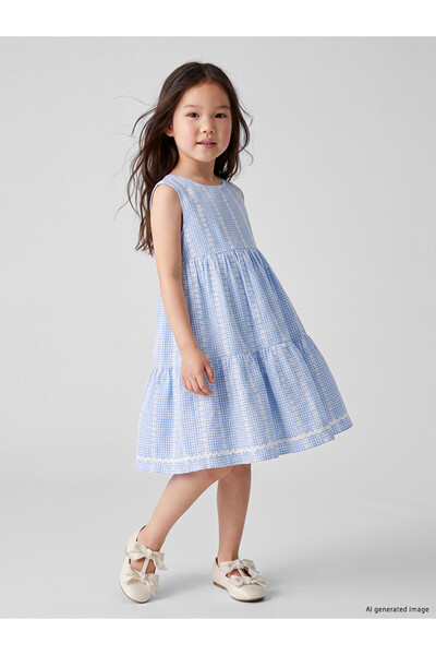 LC Waikiki Crew Neck Floral Pleated Girls' Dress