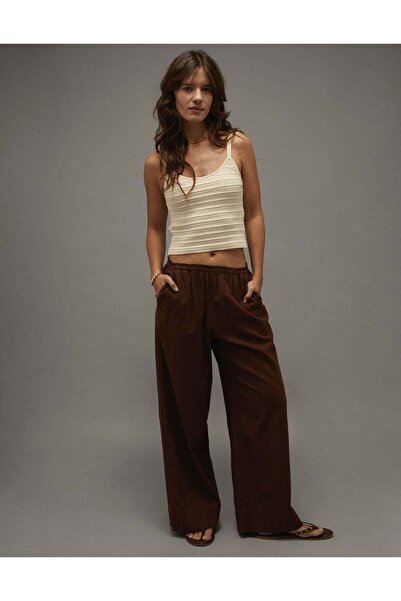 AMERICAN EAGLE بنطلون كتان سهل الارتداء بخصر مرتفع من AE