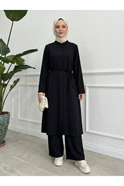 Foremia Hakim Collar Long Pants Suit-Black