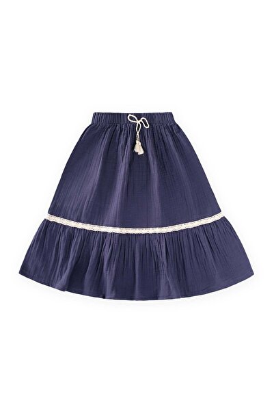 Cigit Ruffled Long Skirt 3-12 Years Old Navy Blue