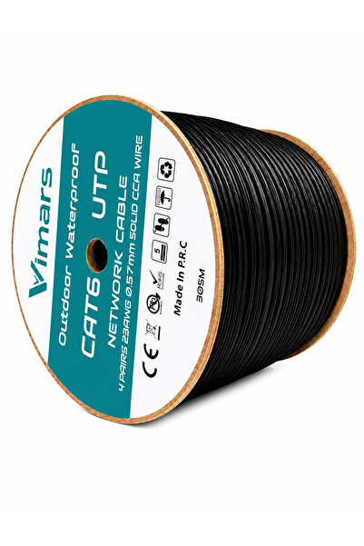 vimars CAT6 Outdoor UTP Kablo 305M 23AWG 0.57mm Siyah Ethernet Kablosu