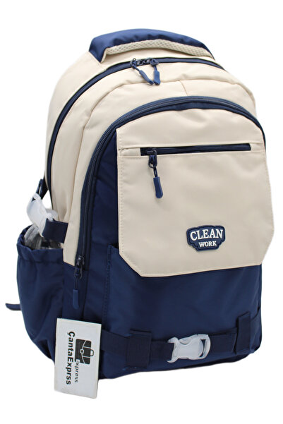 ÇantaExpress Multi-Compartment Beige-Navy Blue School Backpack Unisex School ...