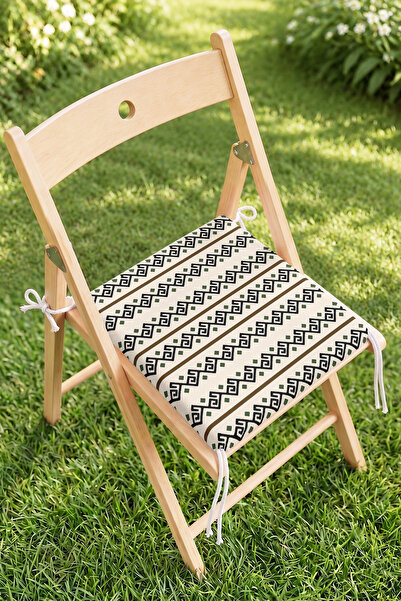 Home Siyah Geometrik Desenli Fermuarlı Sandalye Minderi - Krem Zemin Modern B...