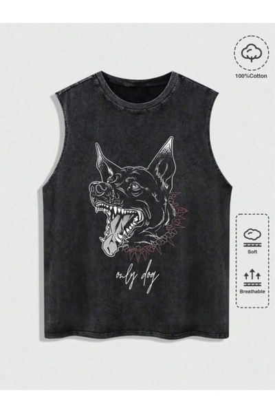 bellanova Street Style Anthracite Washed 100% Cotton Oversize Cut Tank Top