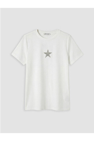 LC Waikiki White Crew Neck Star Printed Blouse