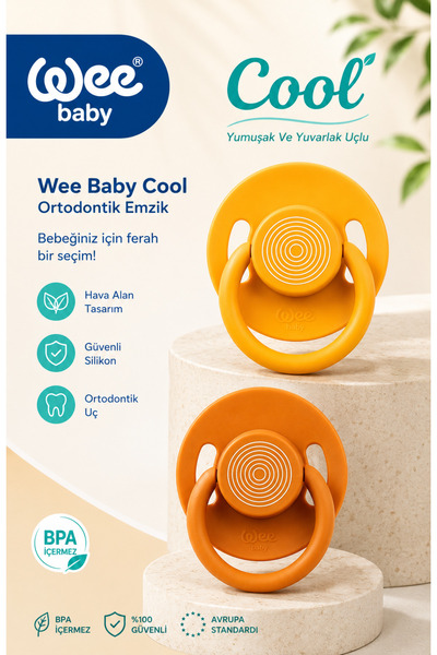 Wee Baby Cool Round Soft Tip Silicone Pacifier Set of 2 18+ Months (Mustard/C...