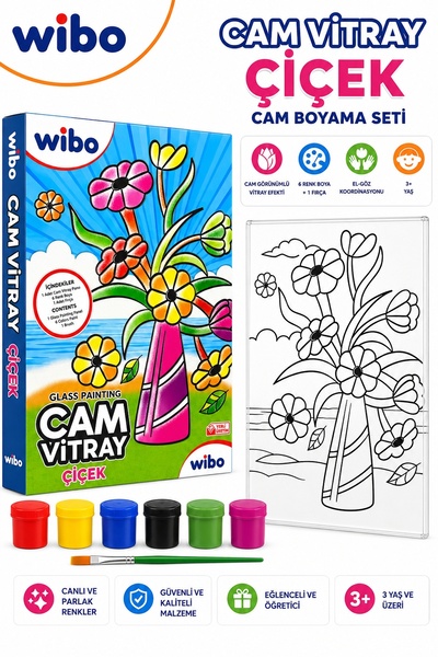 Wibo Çiçek Cam Vitray Boyama Seti 6 Renk Cam Boyası ve Fırça Eğitici Sanat Ho...