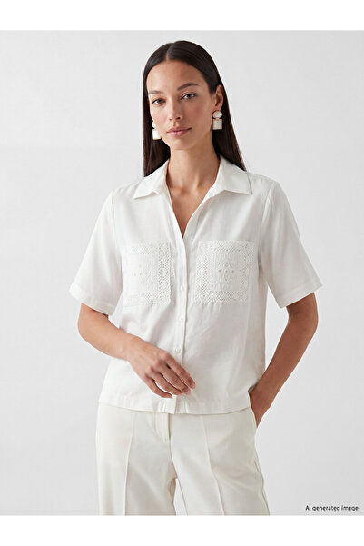 LC Waikiki White Lace Pocket Modal Blend Women's Shirt