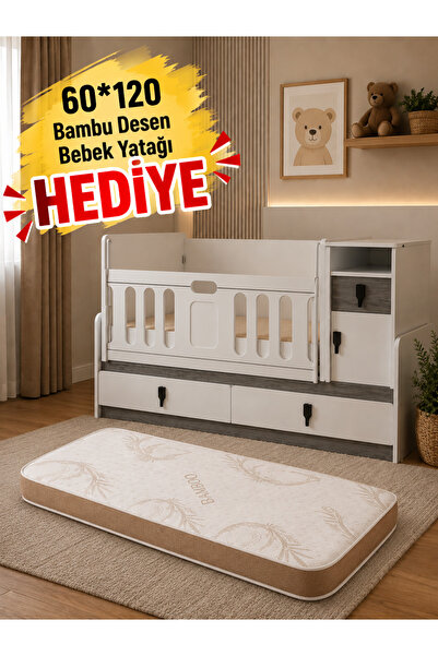 Moonra Home Şifonyerli Uzayan Beşik Asansözlü Beşik Karyola olan Beşik Yatak ...