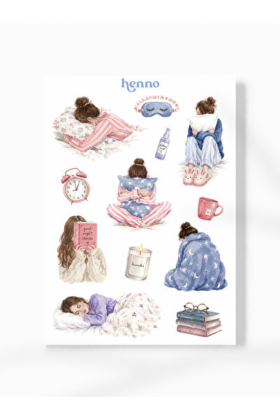 Henno Uyku Pijamalı Kız (Sleepy Girl) Temalı Tekli Sticker (A6 10,5x14,8 cm) ...