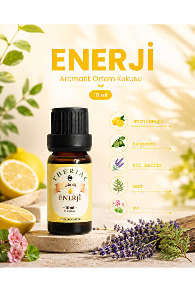 Theriac Enerji Aromatik Ortam Kokusu %100 Saf Uçucu Yağ Karışımı 10 ml