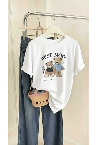 New Shine Best Mood Teddy Bear Printed Oversize Cotton T-Shirt