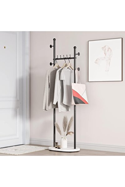 Zztcmp Black Metal Freestanding Coat Rack with Multi-Hook Garment Rack with H...