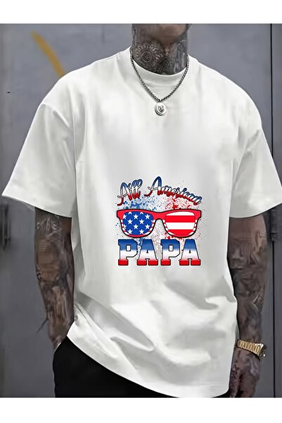 2mcup تي شيرت All American Papa Patriotic للأباء |   هدية قطنية بوزن 180 جرام...