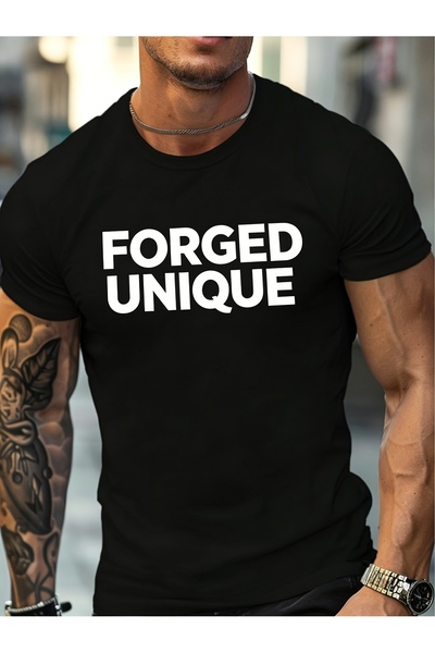 2mcup Men's Pure Cotton T-shirt, Forged Unique Letter Print Design, Summer Me...