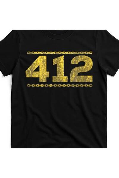 2mcup تي شيرت 412 Pittsburgh Distressed Chai Yizer بتصميم جرافيك - أسود مع لم...