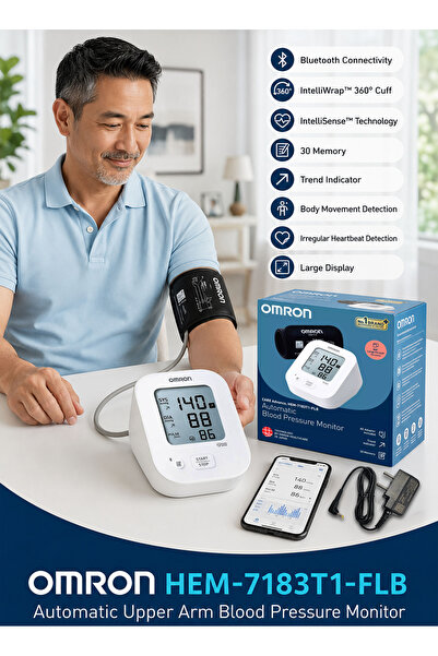Omron HEM-7183T1-FLB Automatic Upper Arm Blood Pressure Monitor with Bluetoot...