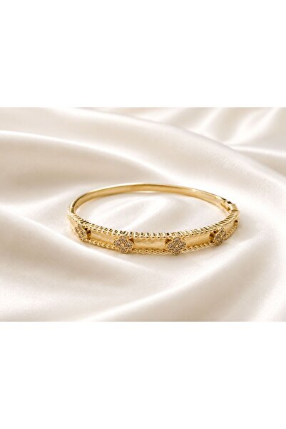 BEROUZ JEWELRY Yonca Detaylı Çelik Bileklik Altın Kaplama 14k