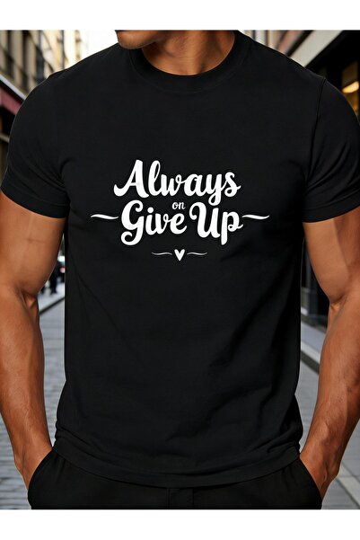 BASEPULSE تي شيرت رجالي بتصميم كاجوال مع عبارة تحفيزية "Always Give Up" مناسب...