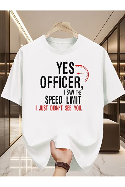 BASEPULSE Humorous Round Neck T-shirt: 'Yes Officer Saw the Speed Limit Sign ...